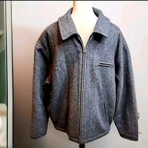 Structure Fleck Jacket Wool Quilt Lining Gray Full Zip Size X Large